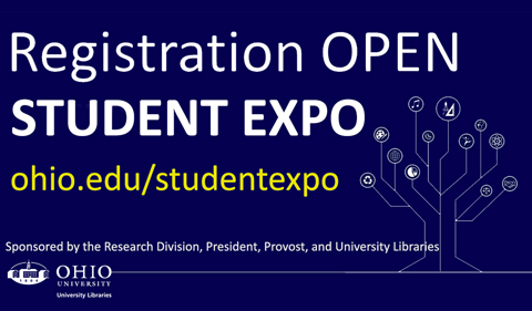 Slide saying Registraion Open for Student Expo. ohio.edu/studentexpo