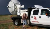 Dr. Jana Houser with the University of Oklahoma’s Rapid-scan, X-band, polarimetric mobile radar (RaXPol).
